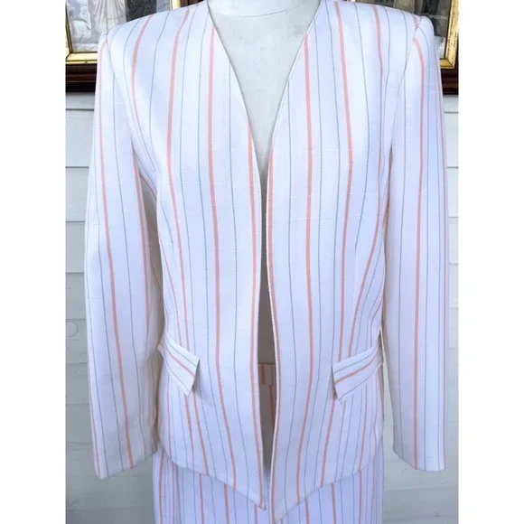 Vintage 1970s White Peach Striped Skirt Suit - Picture 13 of 16